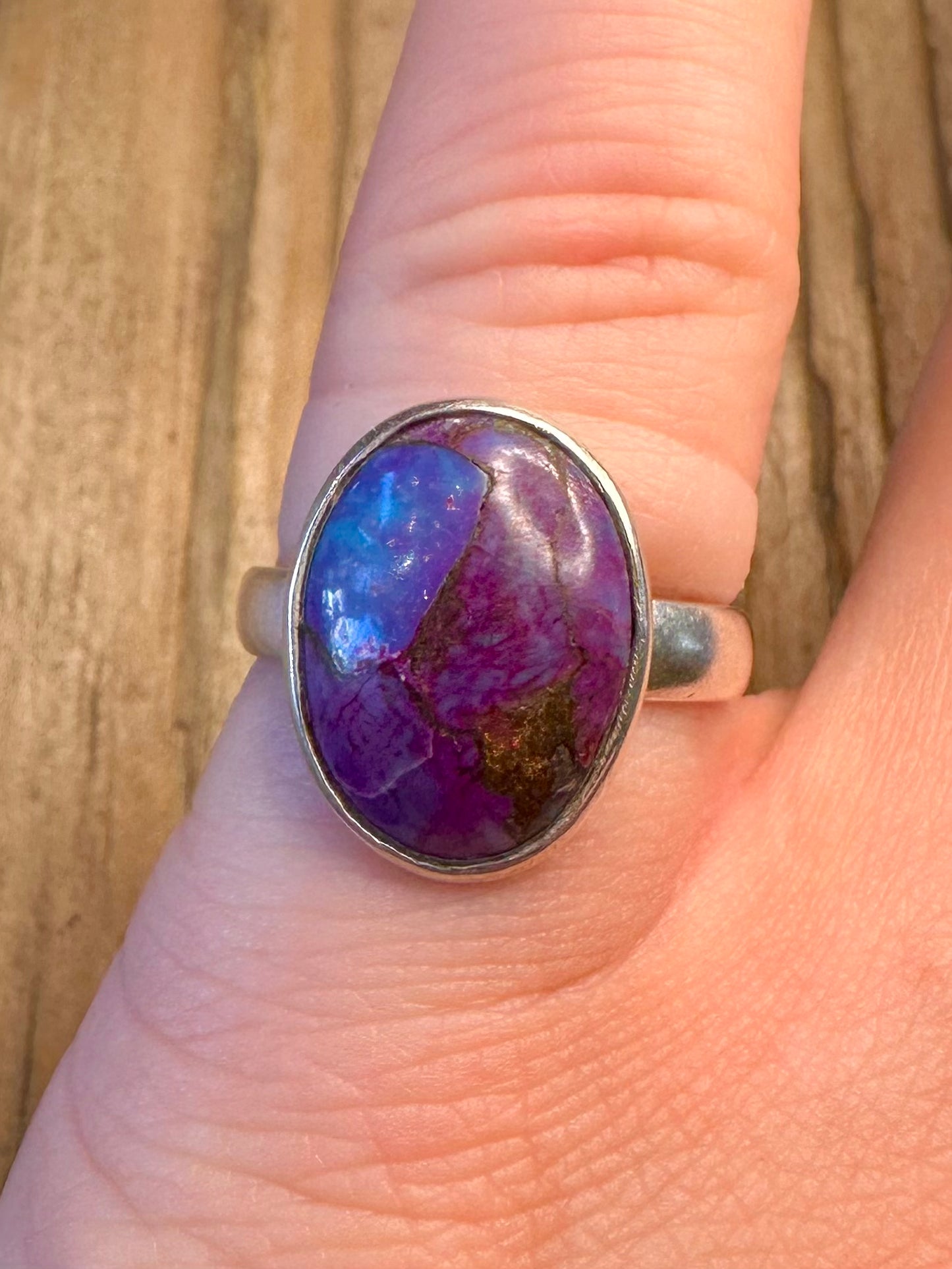 Purple Copper Turquoise Oval 925 Sterling Silver Size N Ring