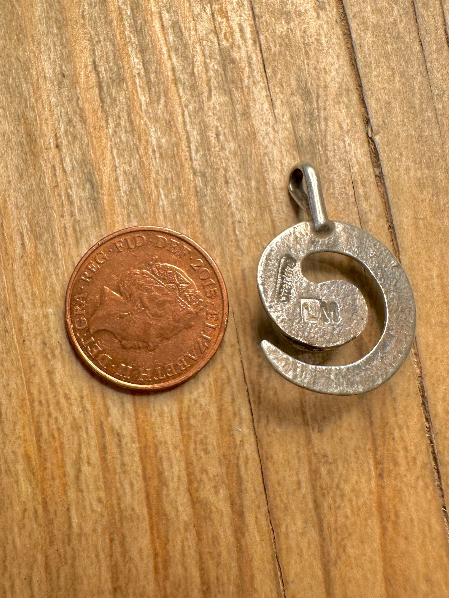 Vintage Navajo Turquoise Swirl Maker LM 925 Sterling Silver Pendant