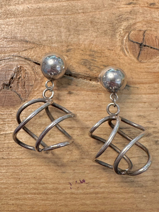 Abstract Rounded Cage Dangle 925 Silver Earrings