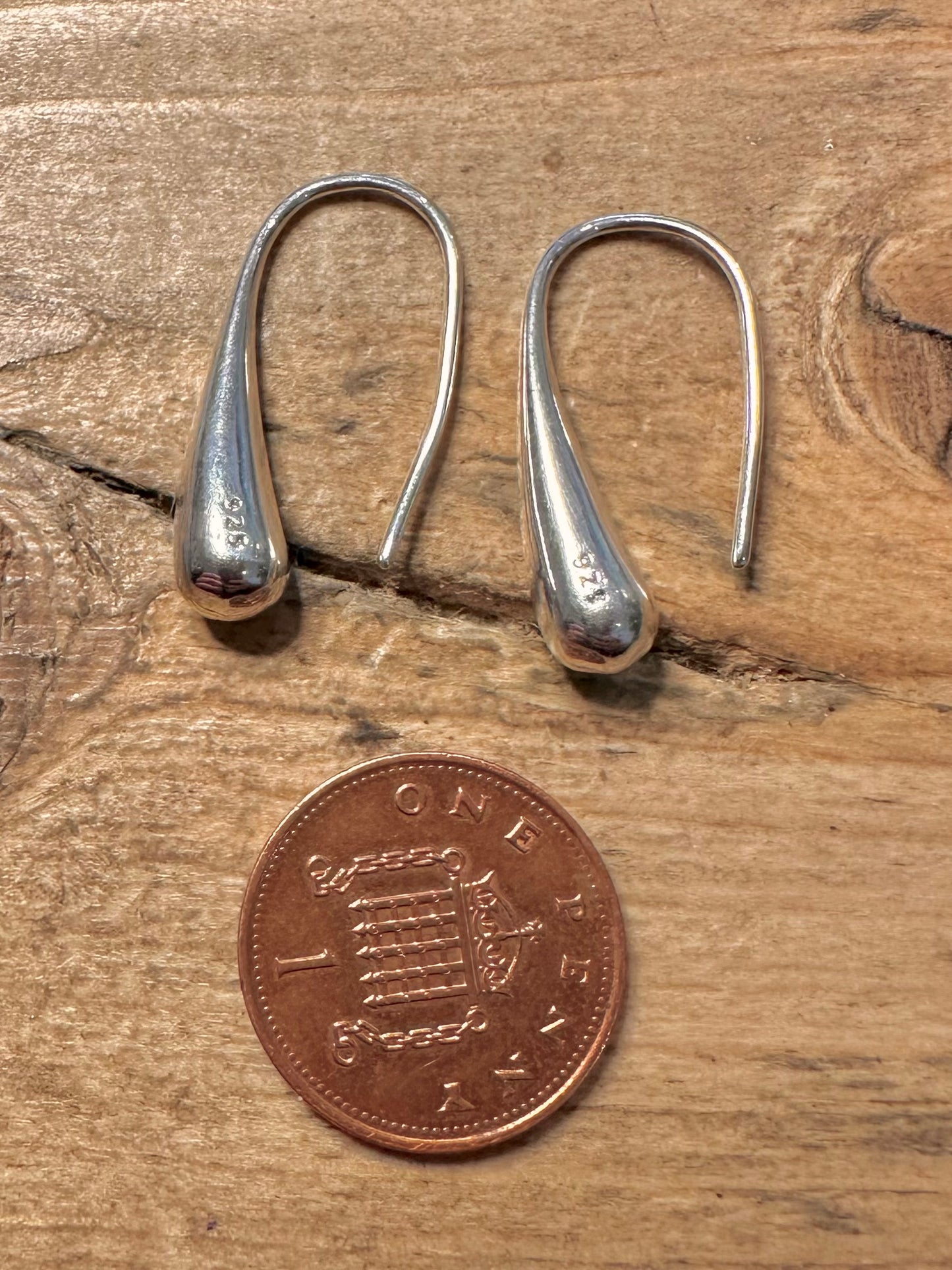 Modernist Curved Teardrop 925 Silver Earrings