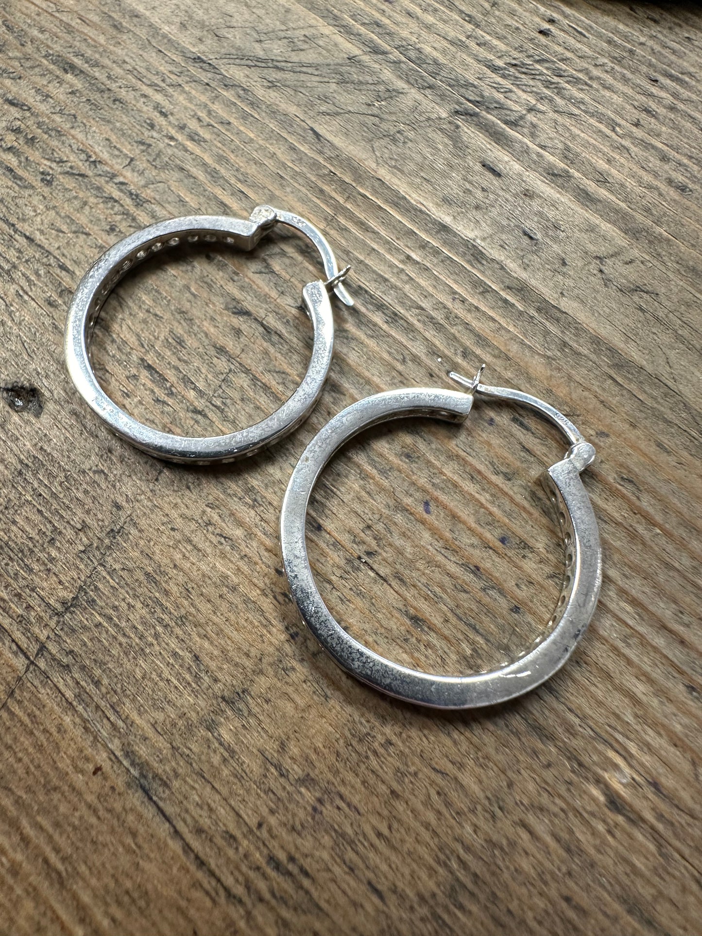 Modernist CZ 925 Silver Hoop Earrings