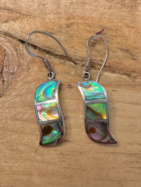 Vintage Wavy Abalone 925 Silver Earrings