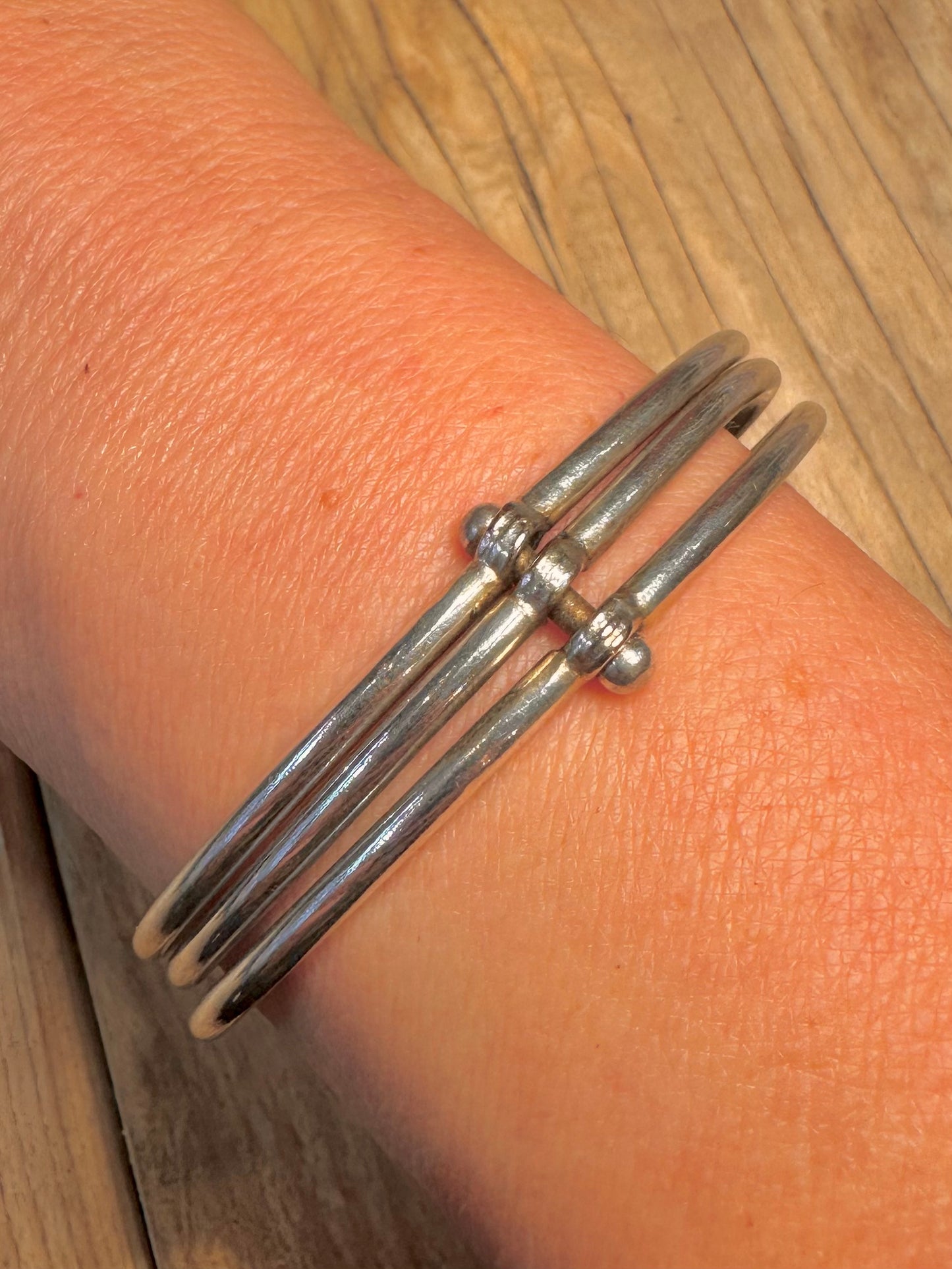 Vintage Three Connected 925 Sterling Silver Bangle