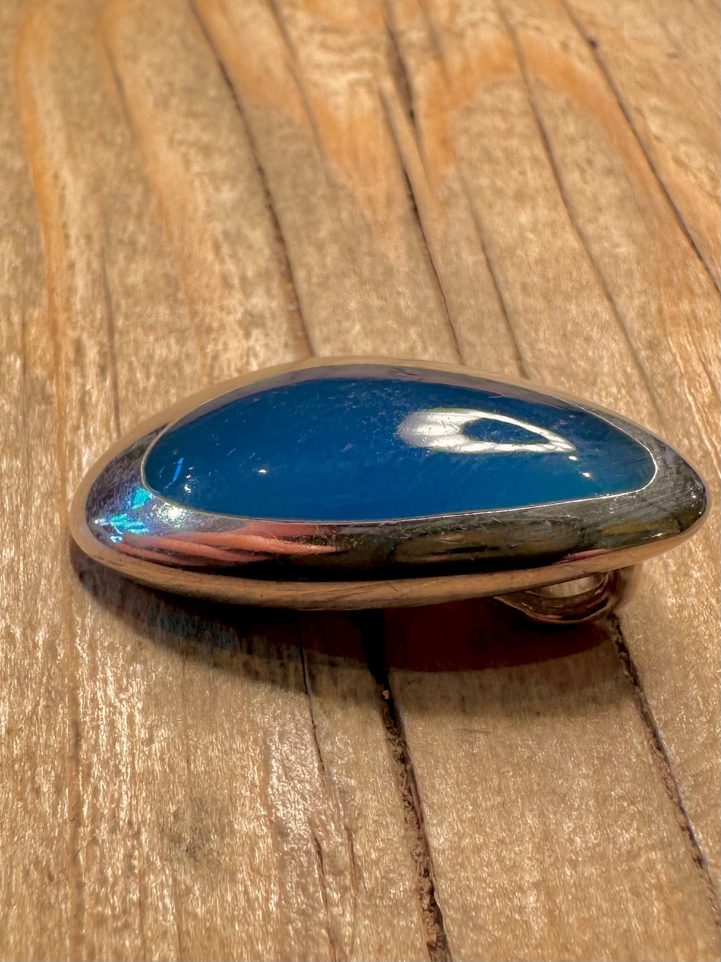 Abstract Blue Pebble Shape Maker KH 925 Sterling Silver Pendant