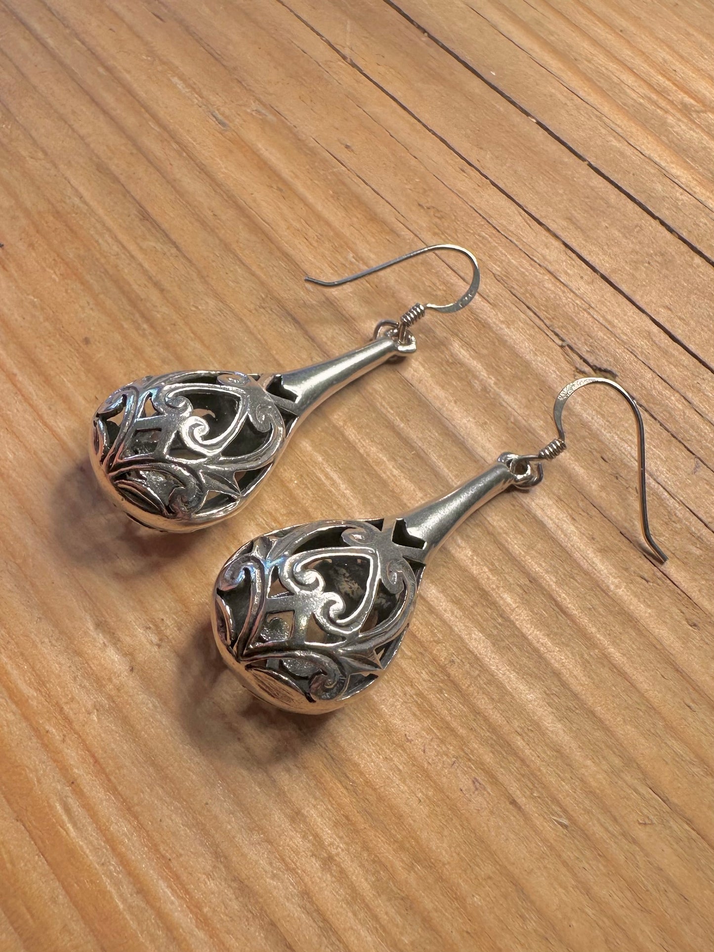 Vintage Filigree Large Drop 925 Sterling Silver Earrings