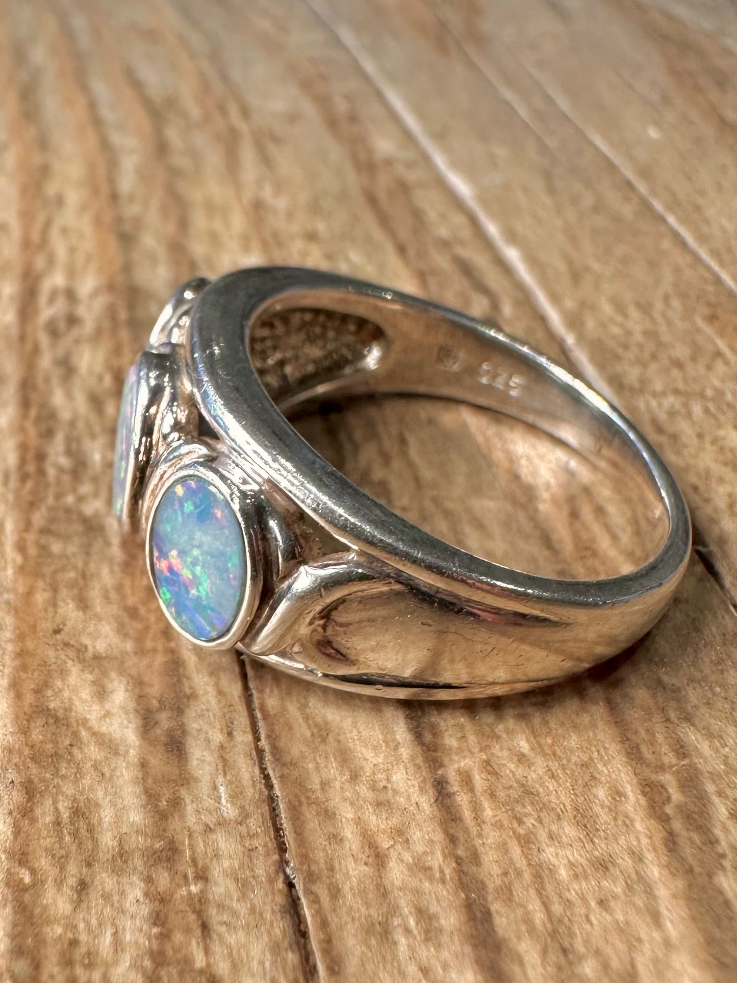 Vintage Trio Opal 925 Sterling Silver Size Q1/2 Ring