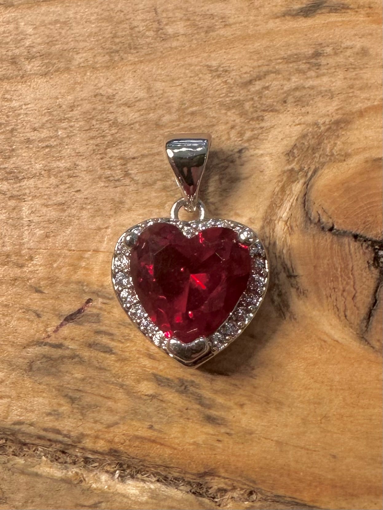 Modern Red and White Stone Heart 925 Silver Pendant