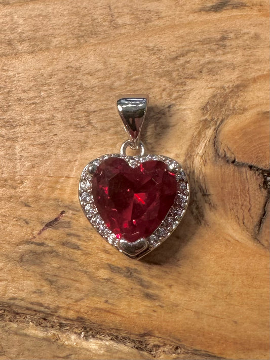 Modern Red and White Stone Heart 925 Silver Pendant
