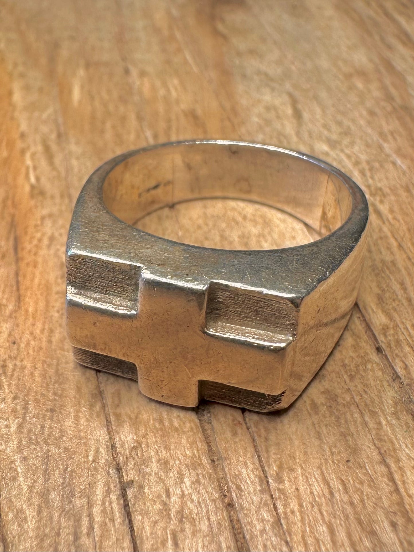 Vintage Chunky Heavy Cross 925 Sterling Silver Size W Ring