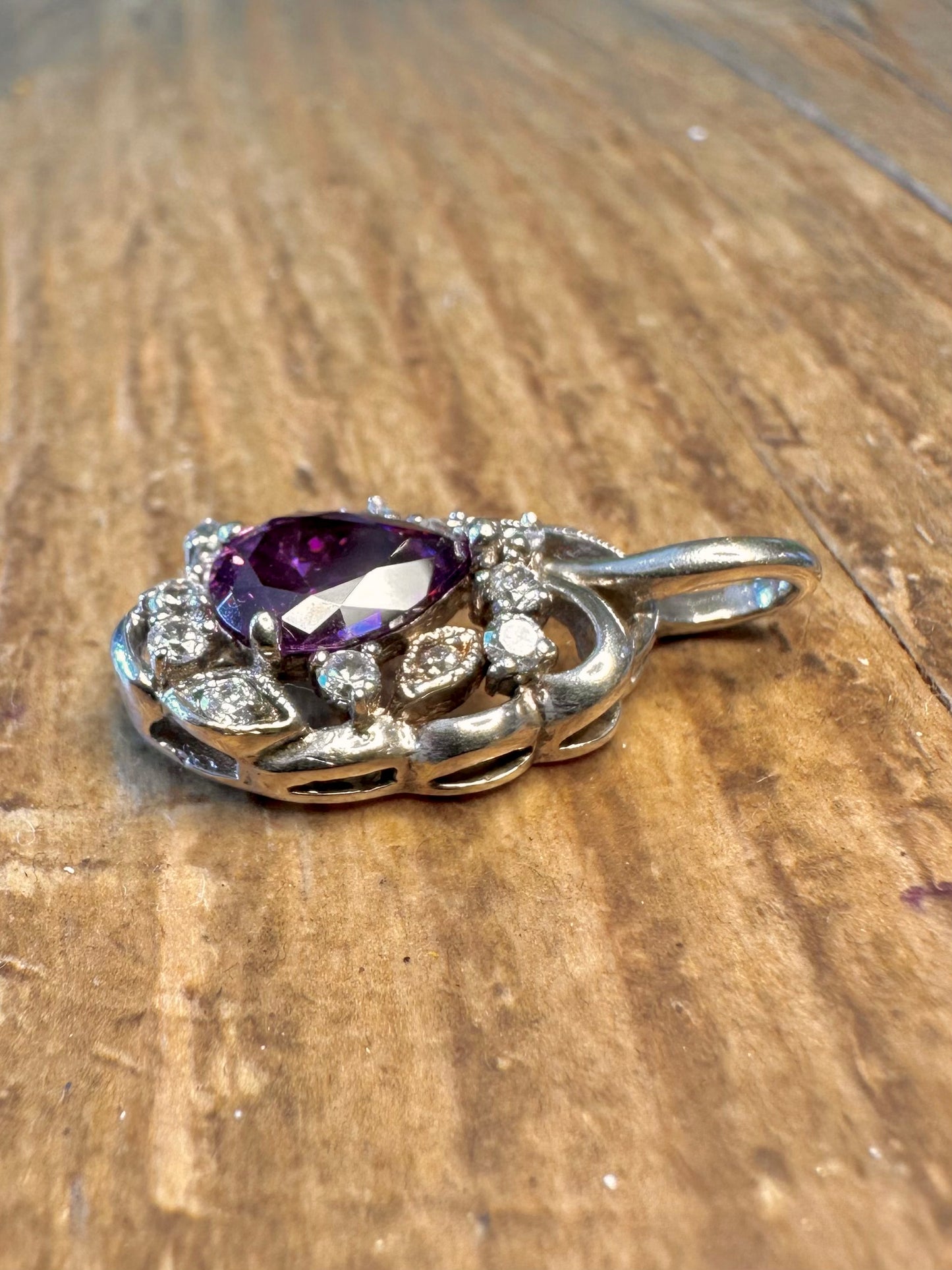 Purple Teardrop and CZ Stone 925 Sterling Silver Pendant