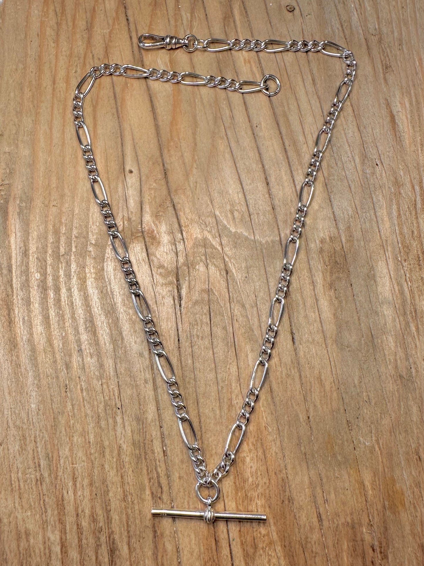 Vintage 1998 Albert Chain Figaro T Bar Albert Clasp 925 Sterling Silver 18.2 inch Necklace