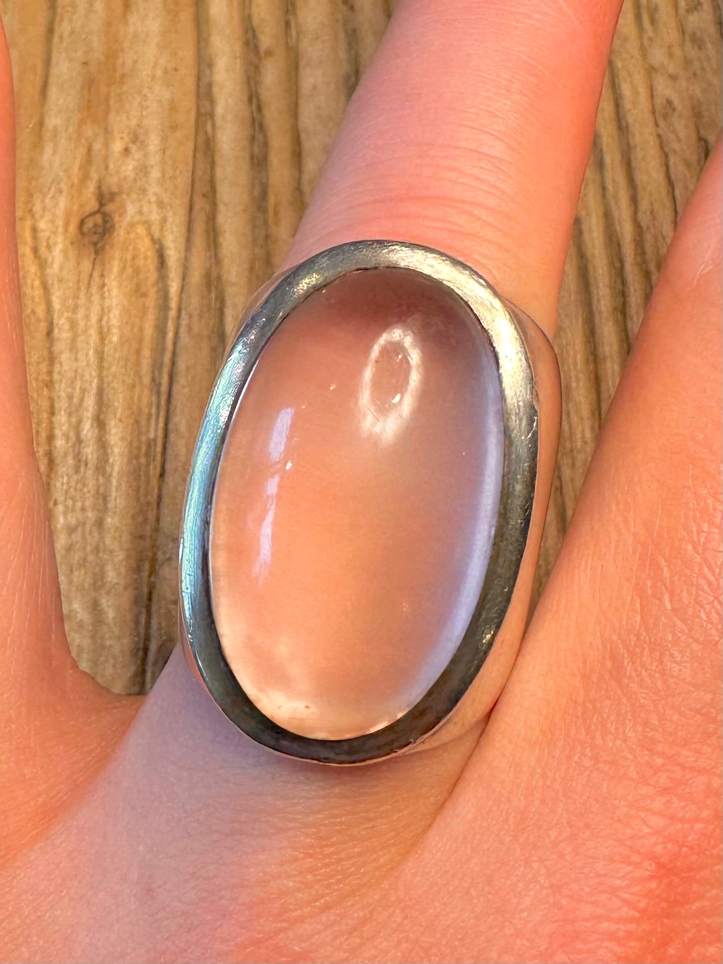 Rose Quarts Oval Chunky Solid 925 Sterling Silver Size P Ring