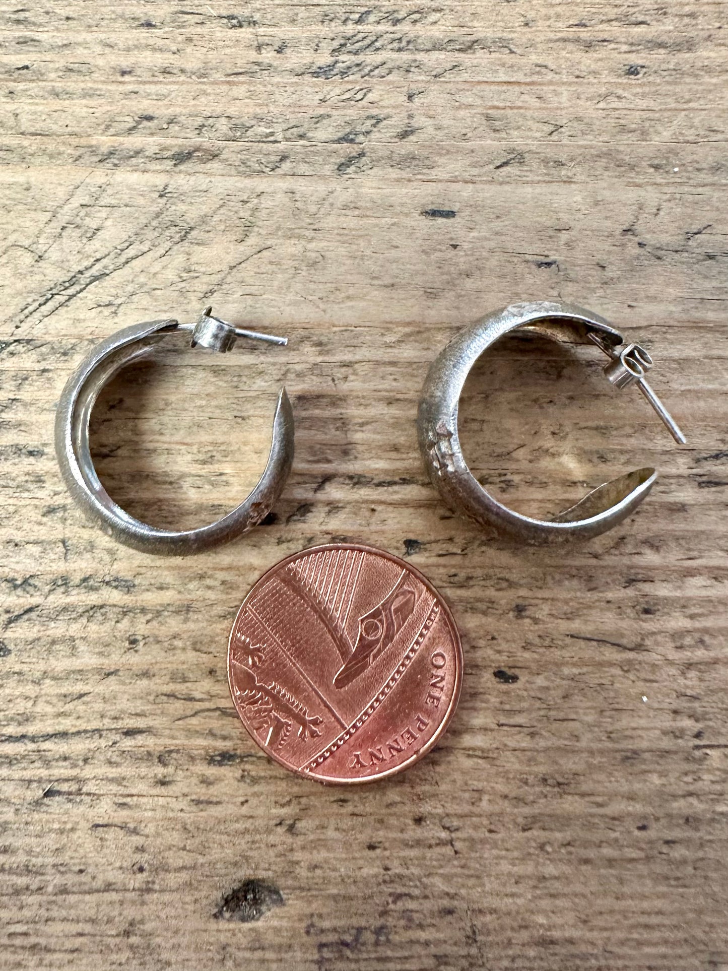 Vintage Engraved Textured Half Hoops 925 Silver Earrings