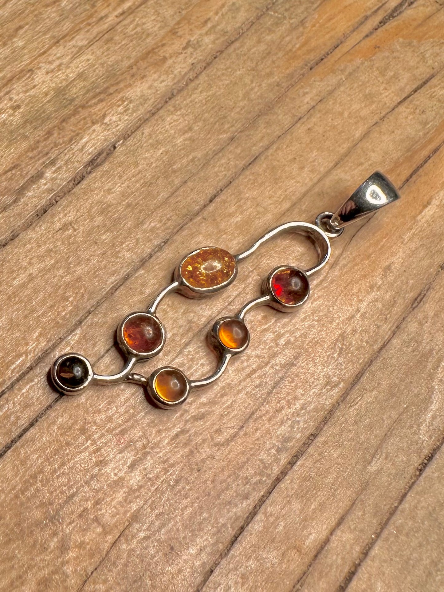 Abstract Amber 925 Sterling Silver Pendant