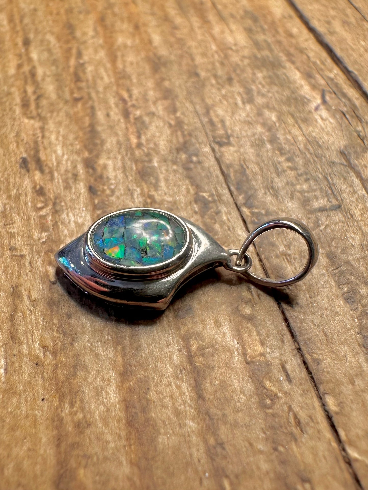 Mosaik Opal Intarsien 925 Sterling Silber Anhänger