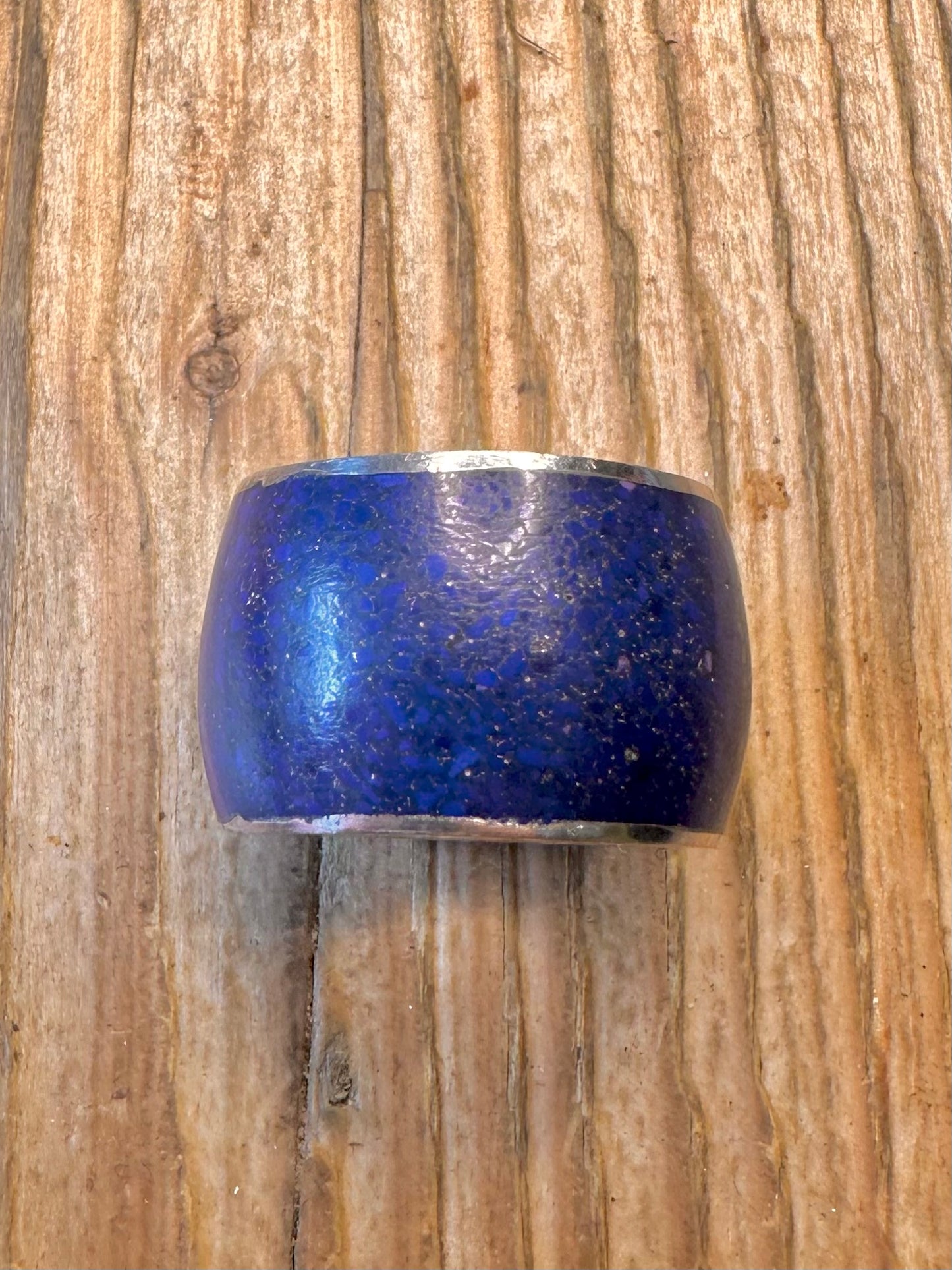 Lapis Lazuli Inlay Wide Band 925 Sterling Silver Size V Ring