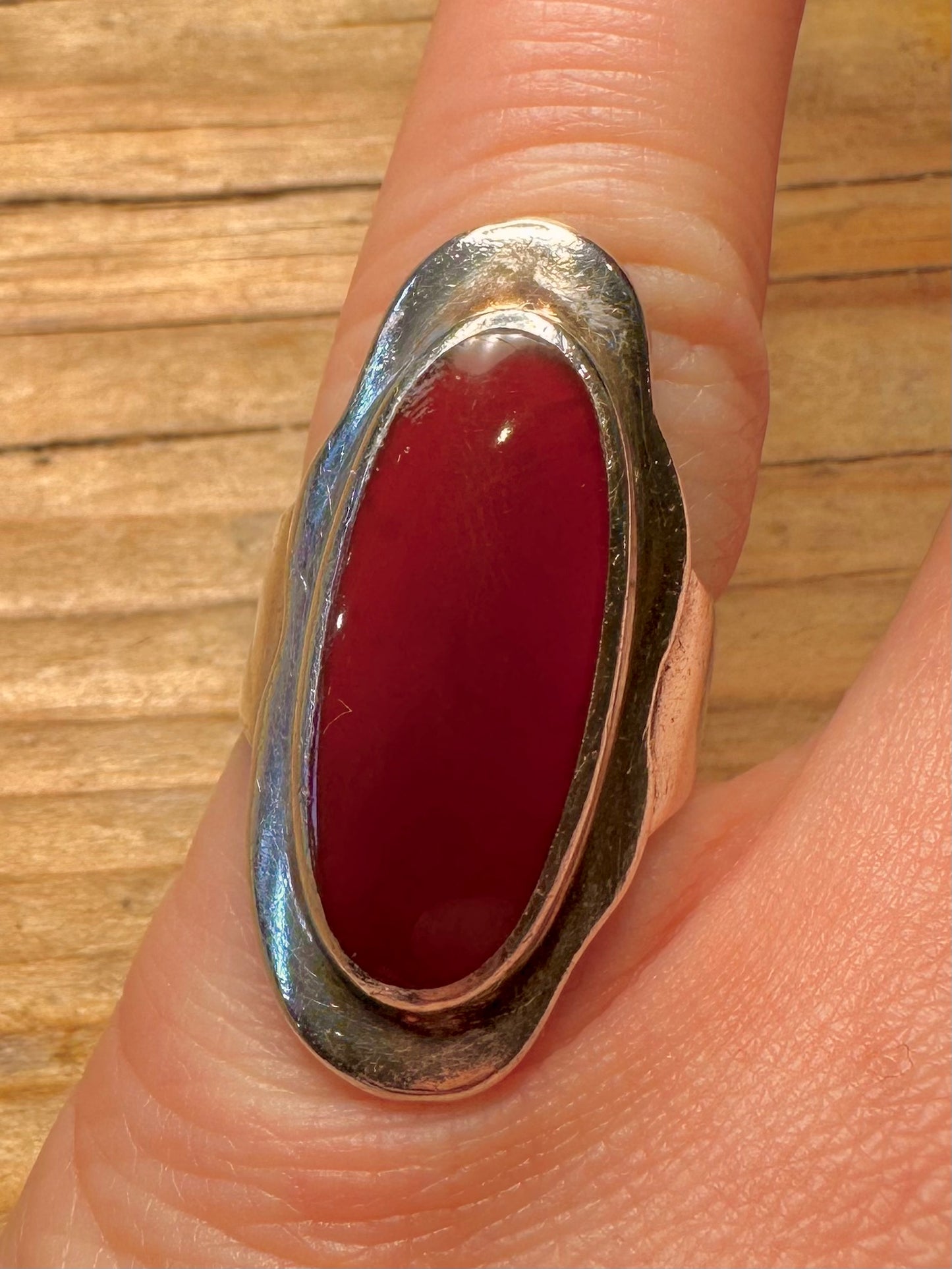 Vintage 1972 Carnelian Oval 925 Sterling Silver Size L Ring
