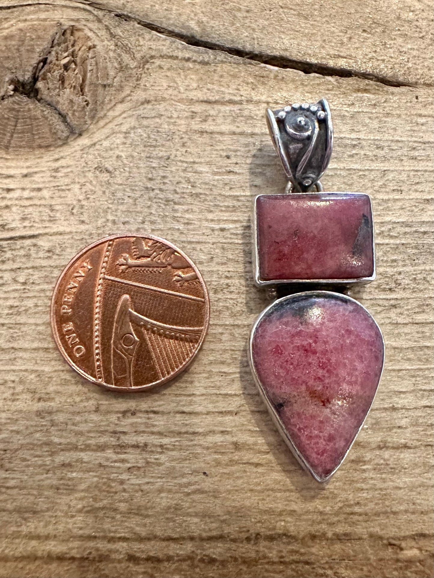 Vintage Rhodonite Dangle 925 Silver Pendant