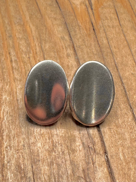 Modernist Oval Curved 925 Sterling Silver Earrings