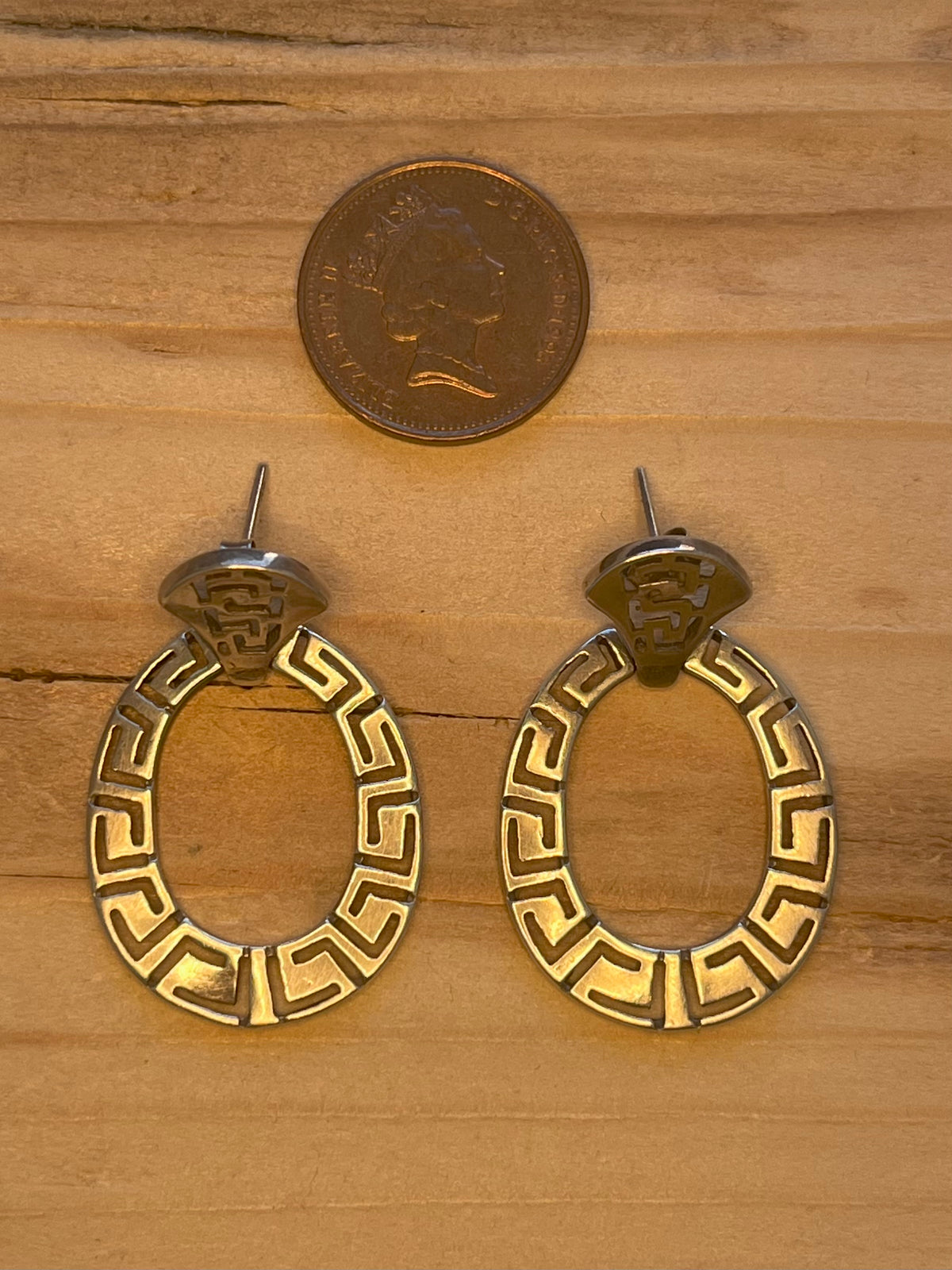 Oval Greek Style 925 Sterling Silver Drop Earrings