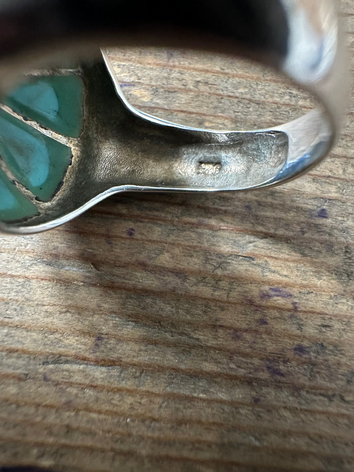 Modernist Polished Turquoise 925 Silver Size P Ring