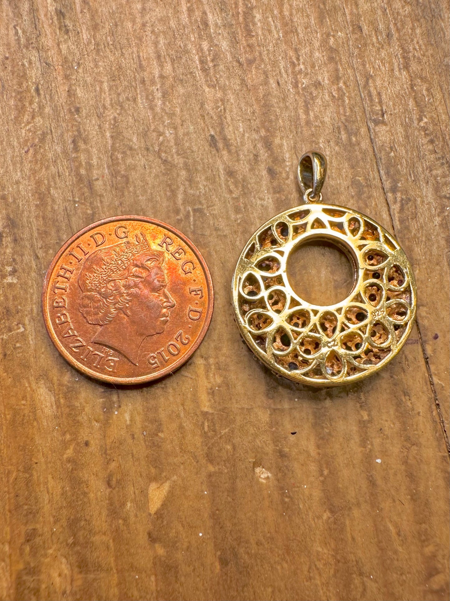 Multi Coloured Stone Circle Gold on 925 Sterling Silver Pendant