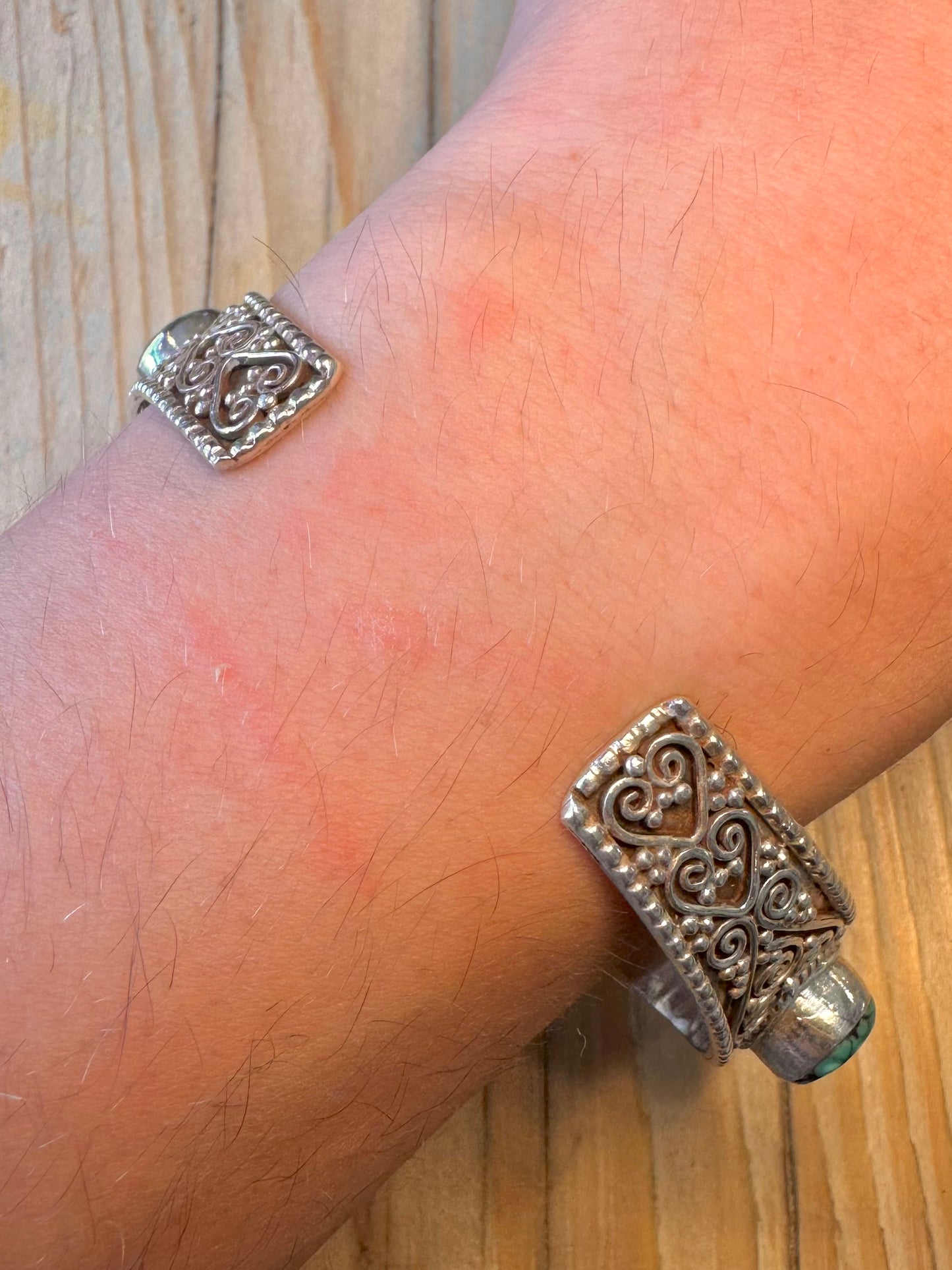 Vintage Ornate Turquoise 925 Silver Cuff Bangle