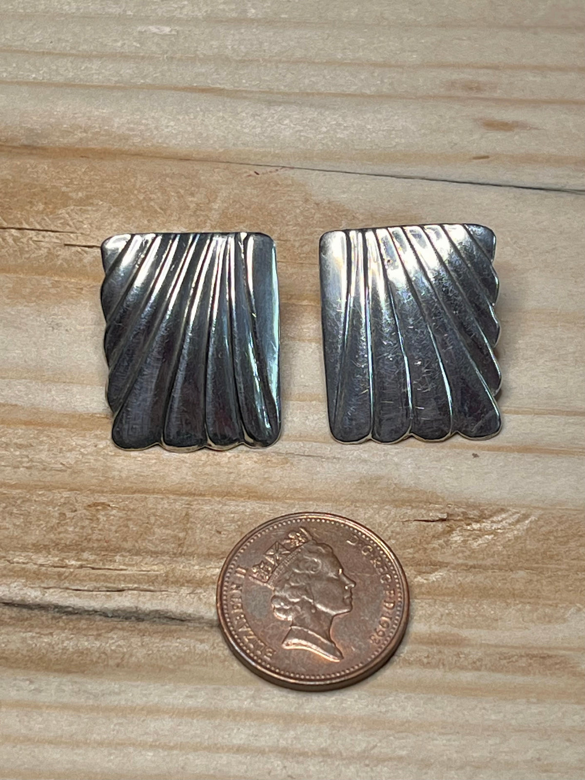 Square Pleated 925 Sterling Silver Stud Earrings