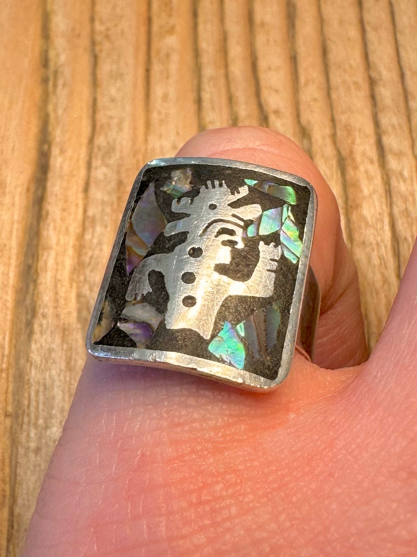 Abalone Figure Rectangular 925 Sterling Silver Size M1/2 Ring