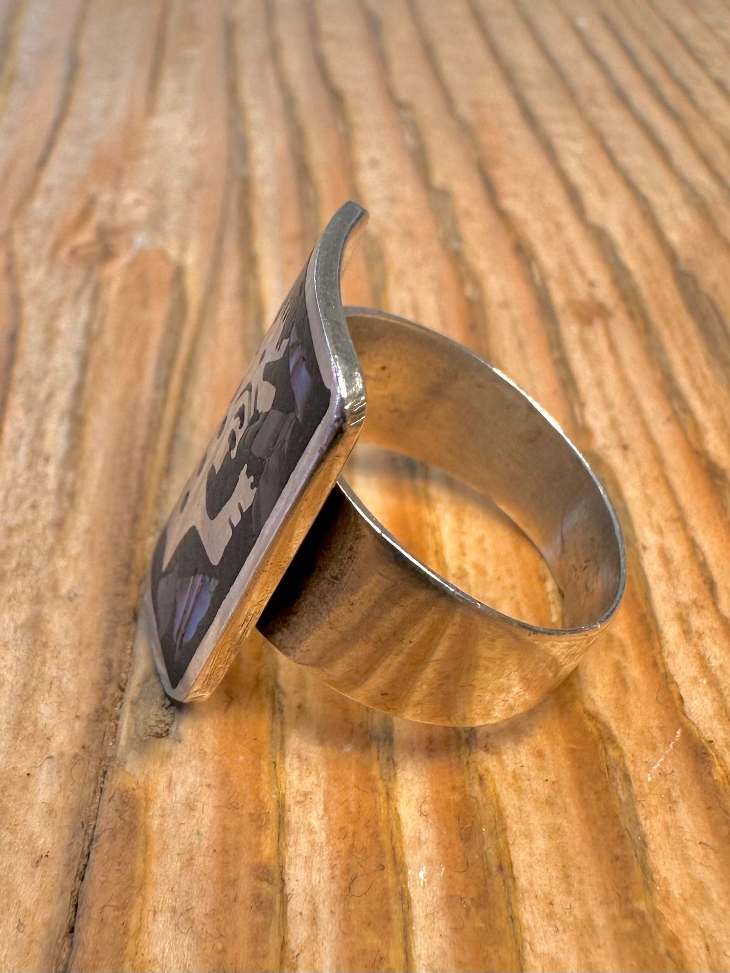 Abalone Figure Rectangular 925 Sterling Silver Size M1/2 Ring