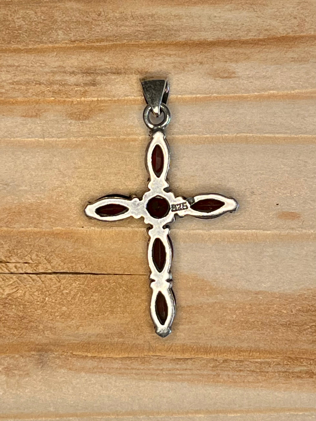 Garnet Cross 925 Sterling Silver Pendant