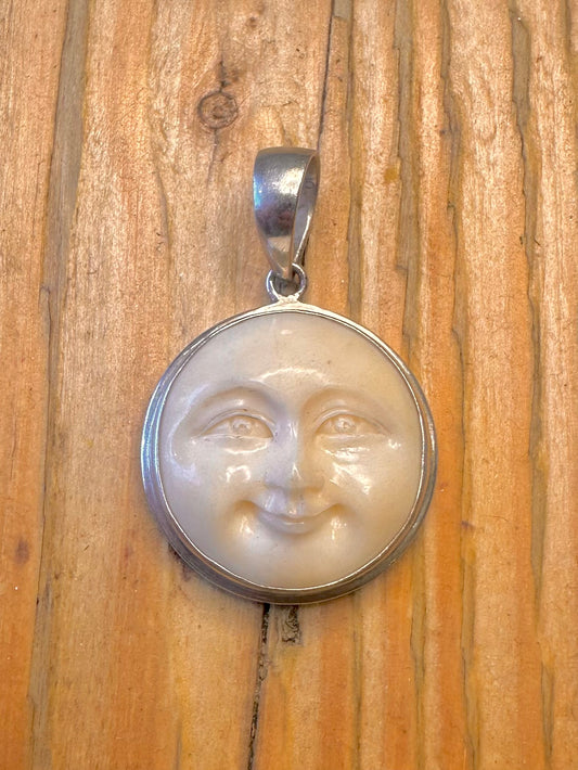 Moon Face White 925 Sterling Silver Pendant
