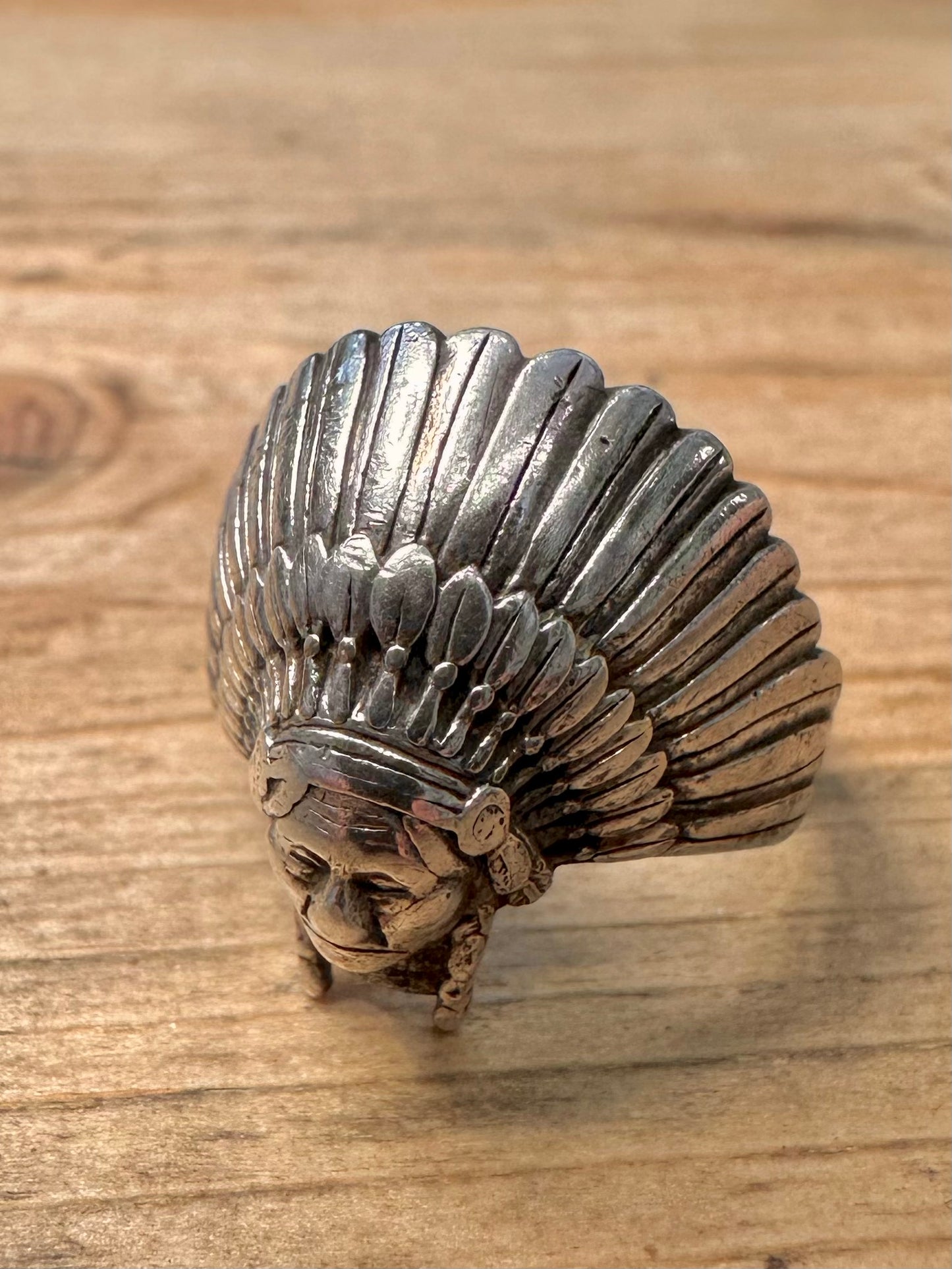 Vintage Native American Head 925 Silver Size O1/2 Ring