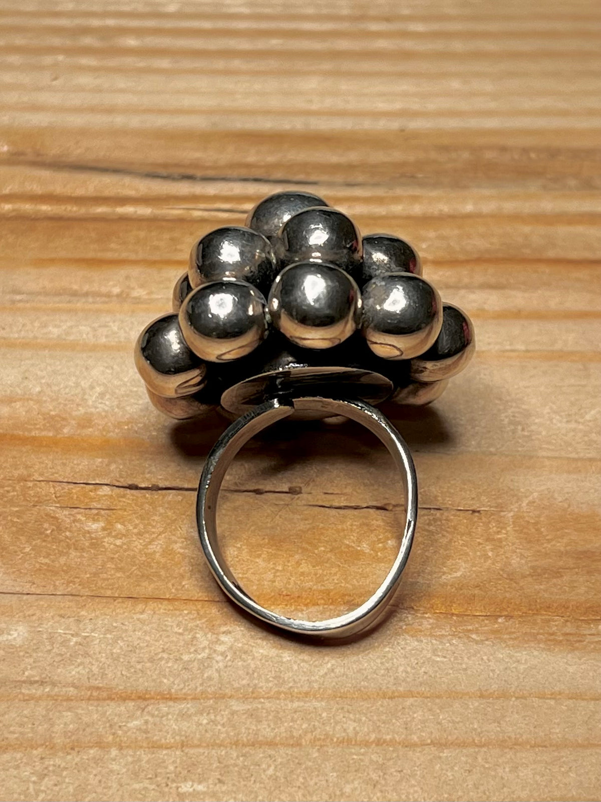 Large Bobble Cluster 925 Mexico Sterling Silver Adjustable Ring