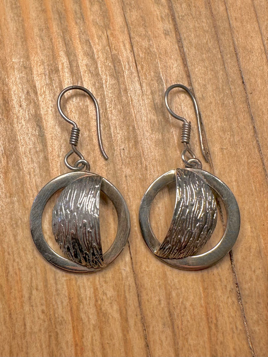 Abstract Textured Circle 925 Sterling Silver Earrings
