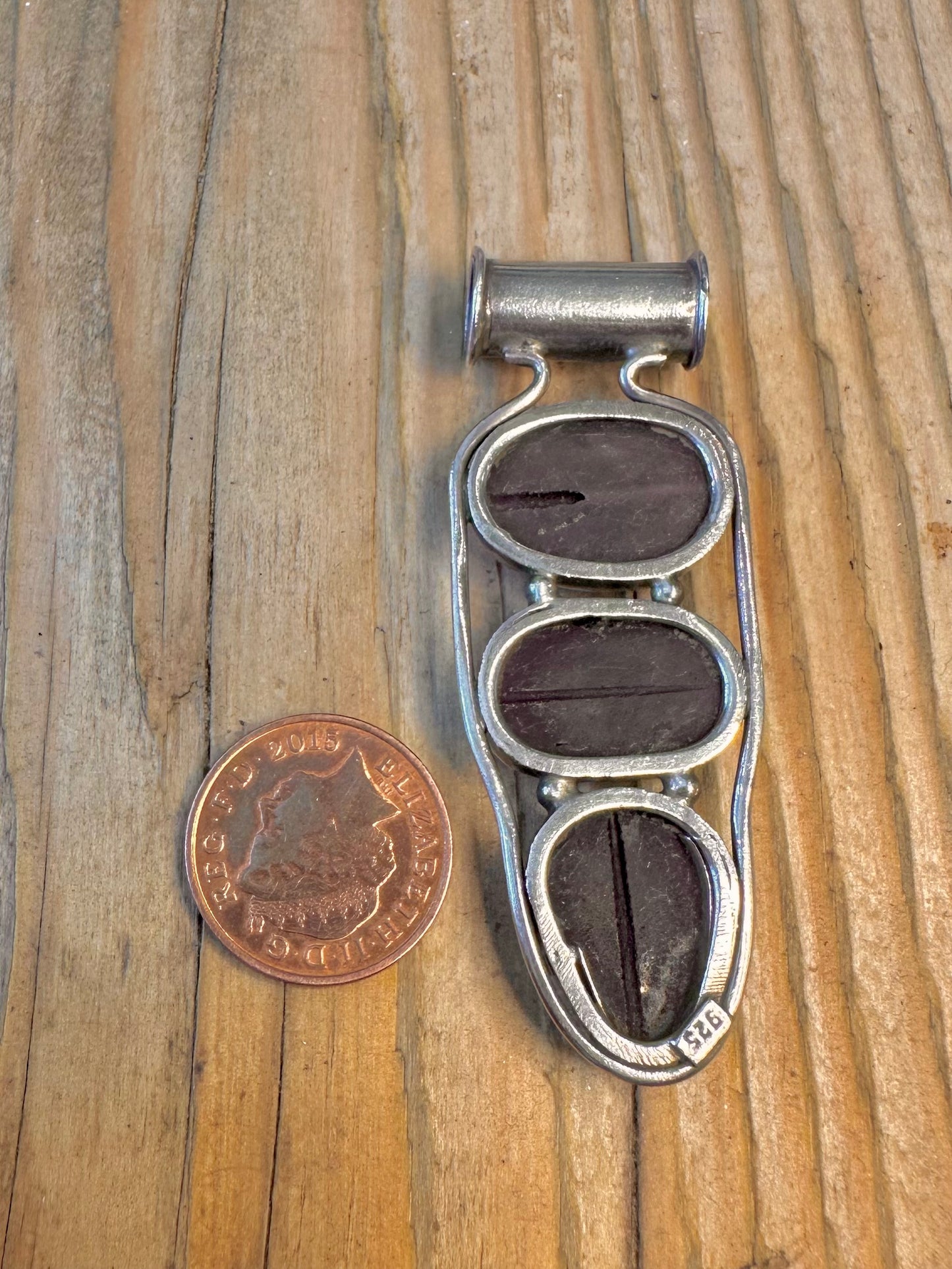 Abstract Three Amethyst 925 Sterling Silver Pendant