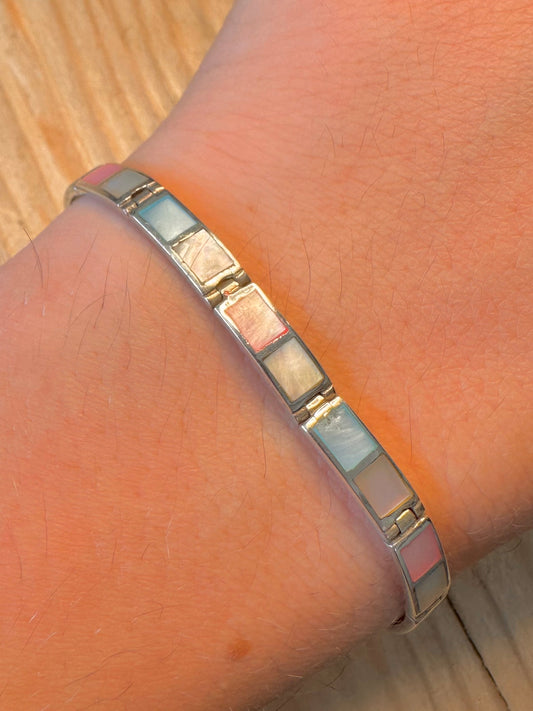 Modern Coloured Mother of Pearl 925 Silver 7.8 inch Bracelet
