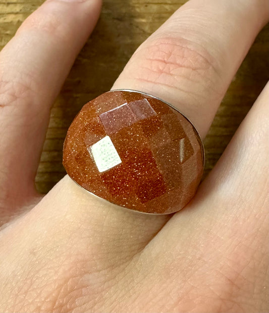 Modernist Sunstone Dome 925 Silver Size P Ring