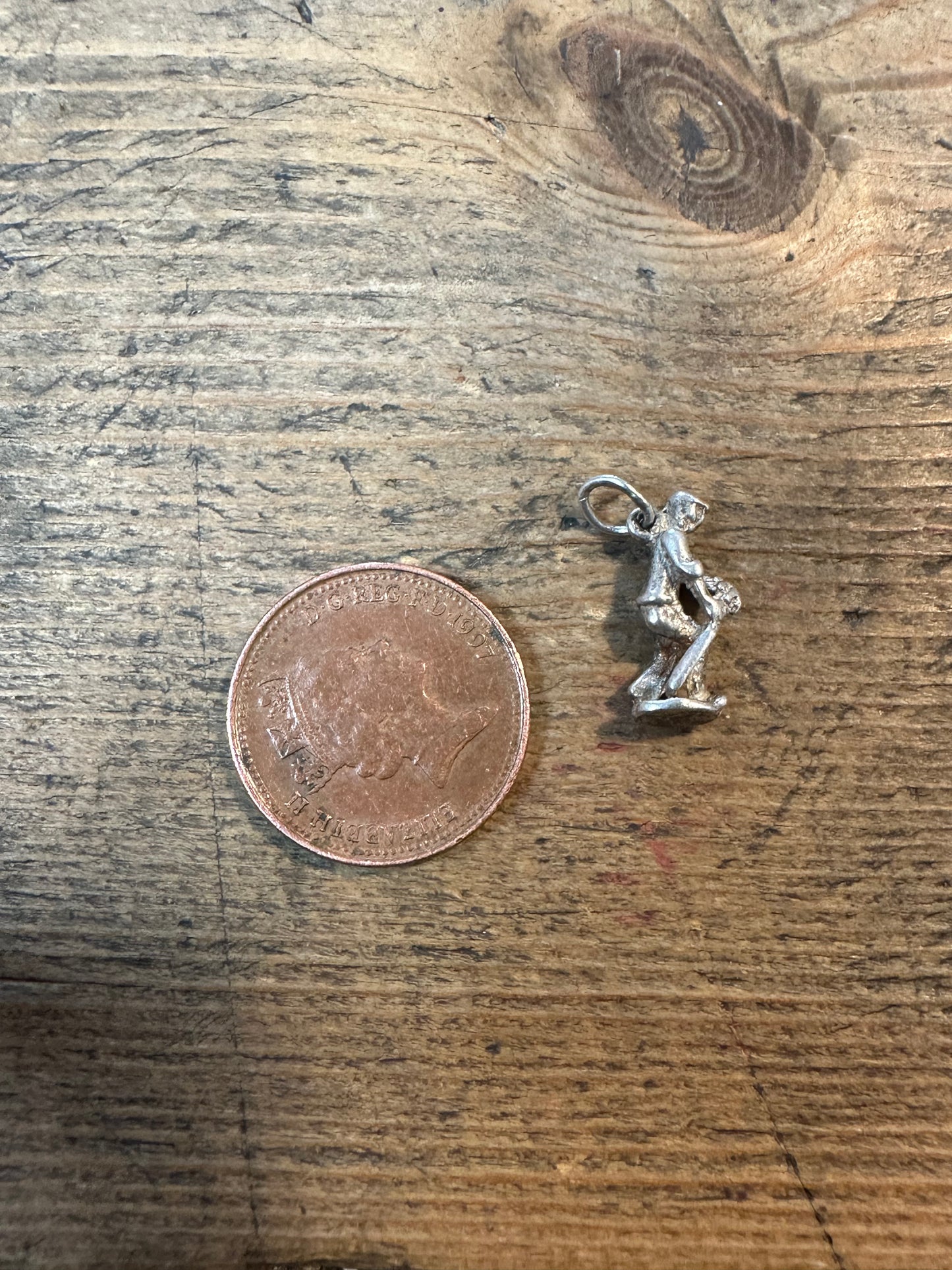 Vintage Cricketer 925 Silver Charm Pendant