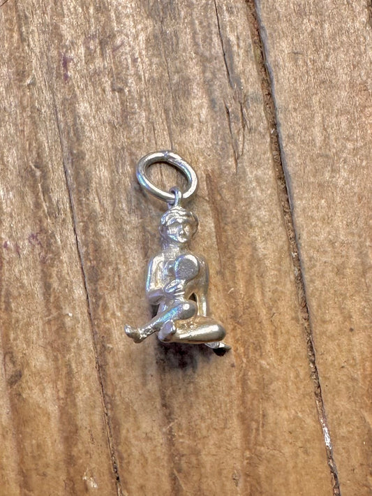 Women Sitting with Mirror 925 Sterling Silver Charm Pendant