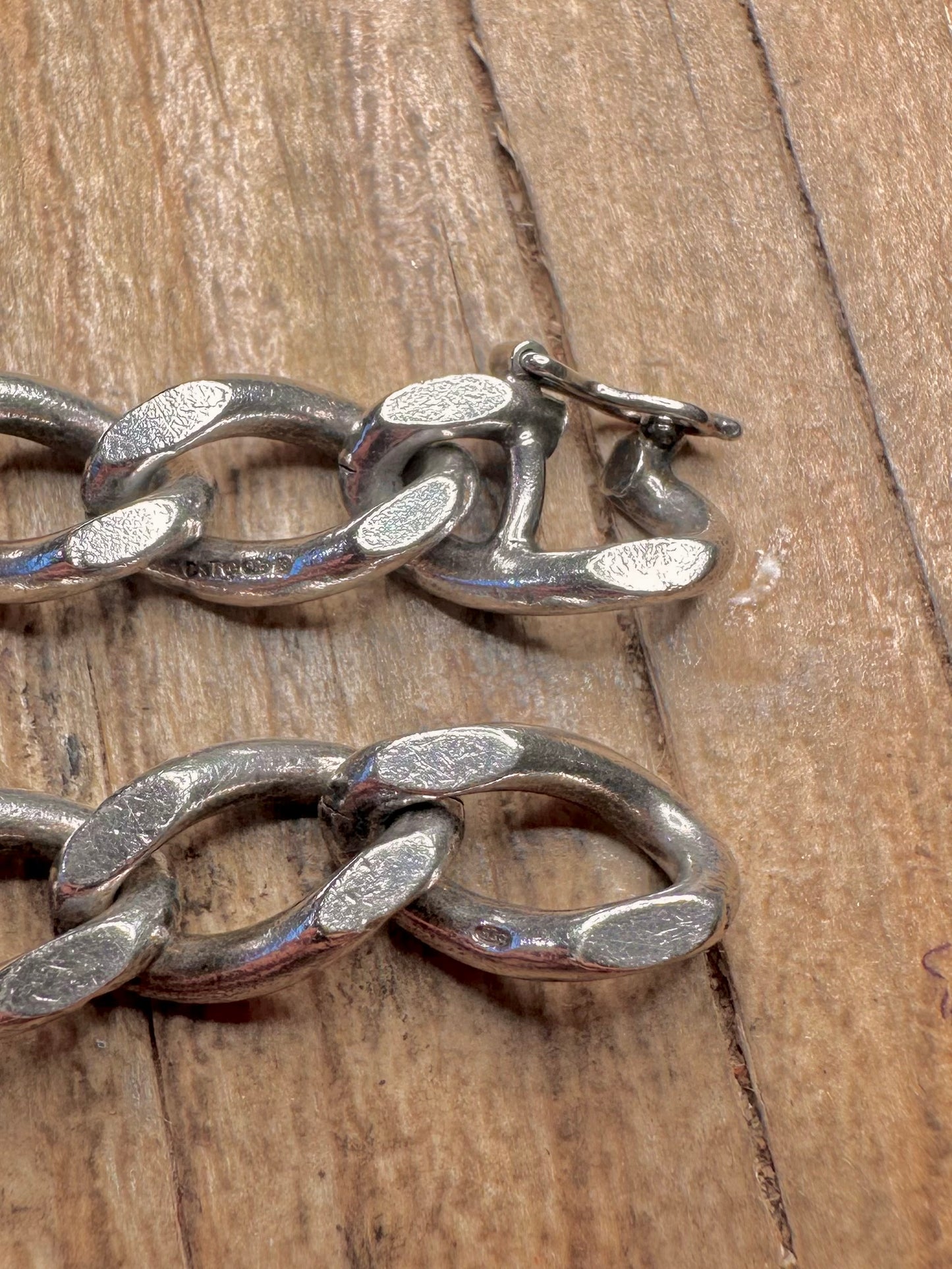 Vintage 1976 Tigerauge Panzerkette 925 Sterling Silber 7,4 Zoll Armband