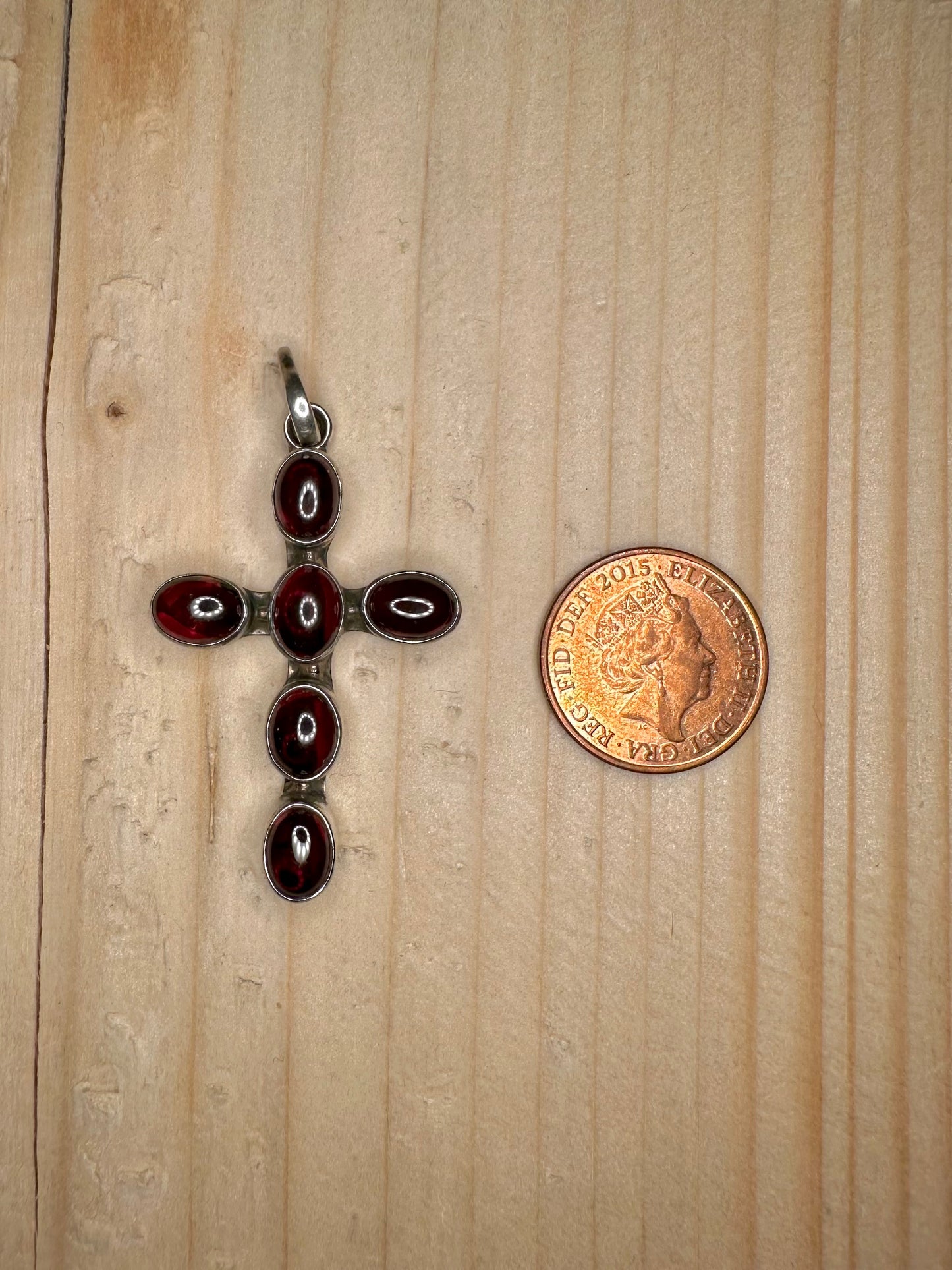 Garnet Oval Cross 925 Sterling Silver Pendant