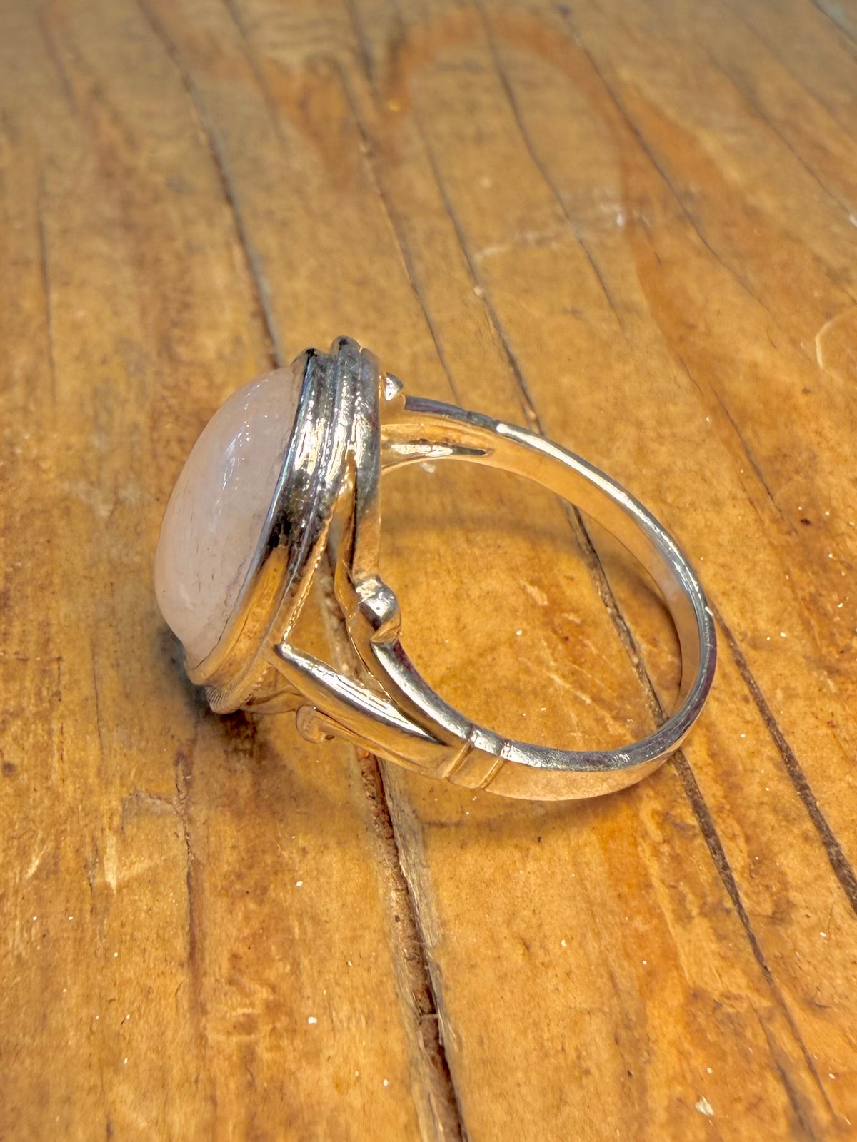 Oval Rose Quarts 925 Sterling Silver Size L1/2 Ring