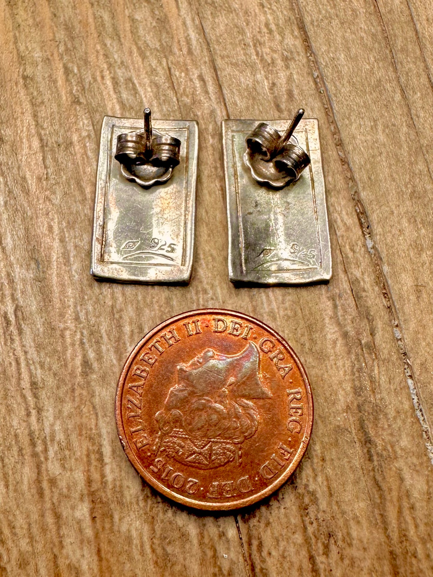 Vintage Star Rectangle Stud 925 Sterling Silver Earrings