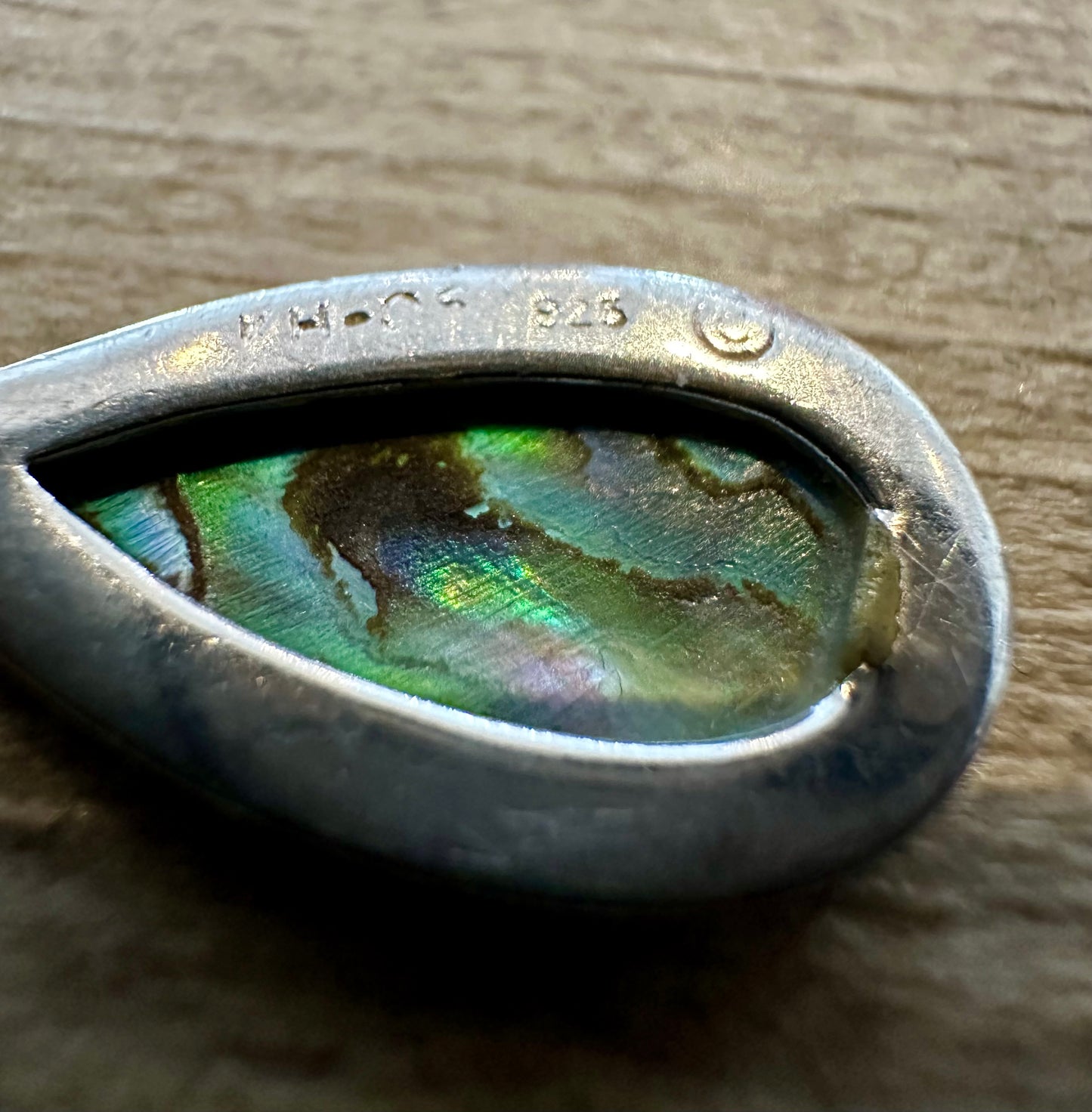 Vintage Abalone Tear Drop 925 Silver Pendant