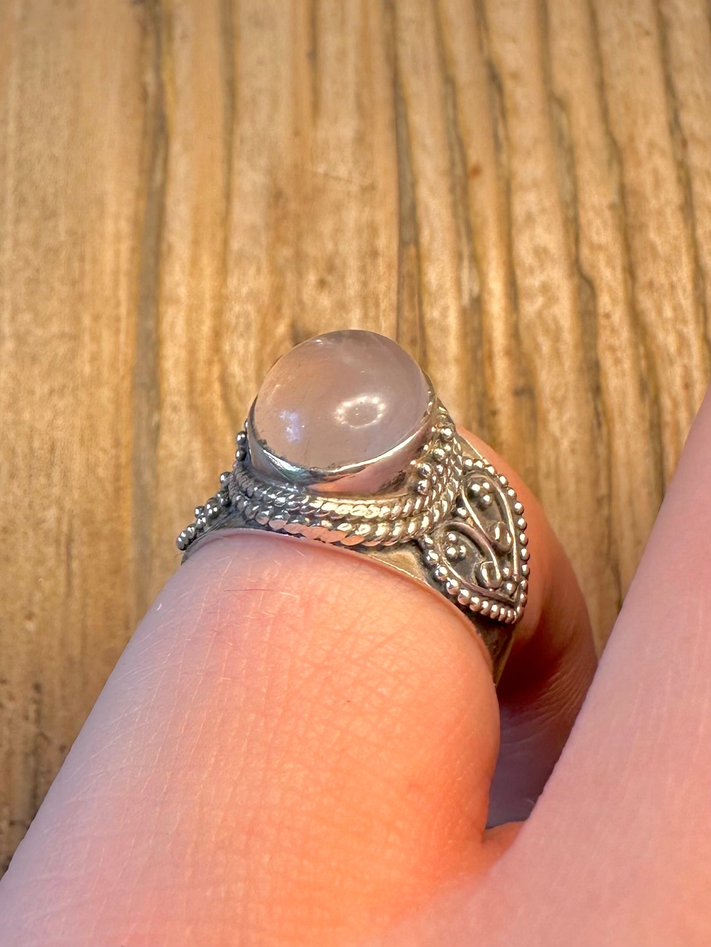 Rose Quarts Decorative 925 Sterling Silver Size L Ring