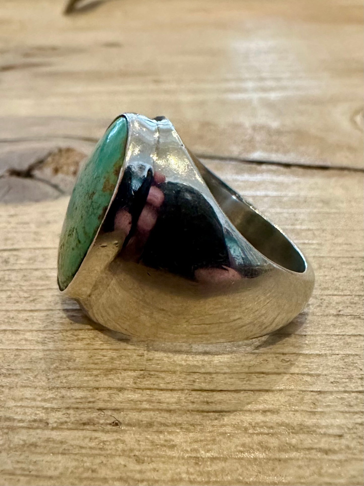 Vintage Raw Turquoise Oval 925 Silver Size O Ring