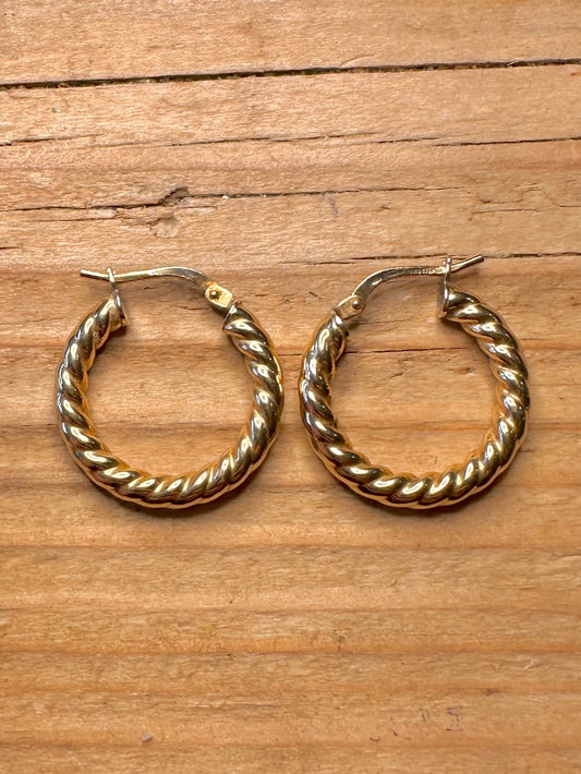 Vintage Twisted Hoops 9ct Gold Bonded 925 Sterling Silver Earrings