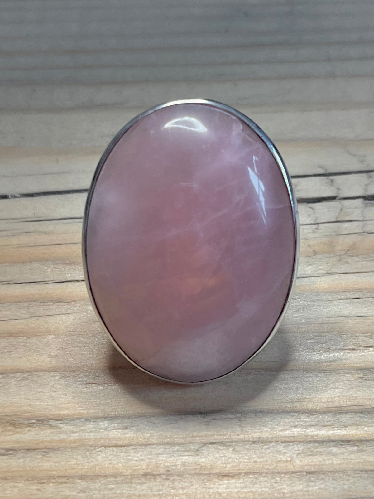 Large Rose Quartz 925 Sterling Silver Size N Ring