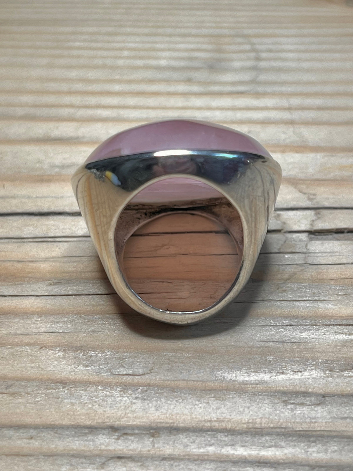 Large Rose Quartz 925 Sterling Silver Size N Ring